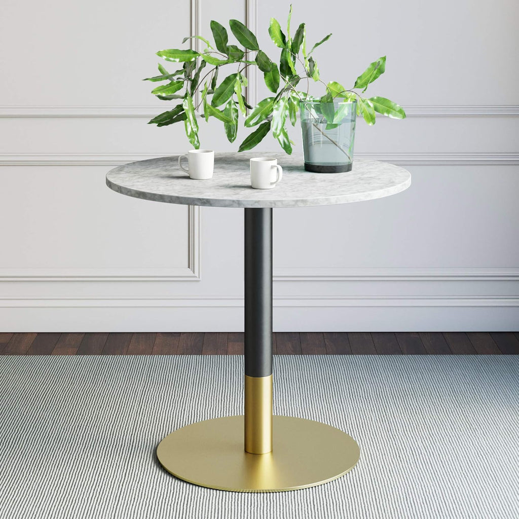 Black/Gold Kitchen Dining Table with Faux Carrara Marble Top Y366437