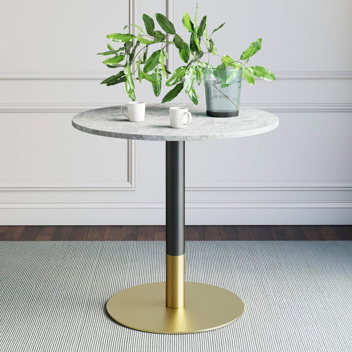 Black/Gold Kitchen Dining Table with Faux Carrara Marble Top Y366437