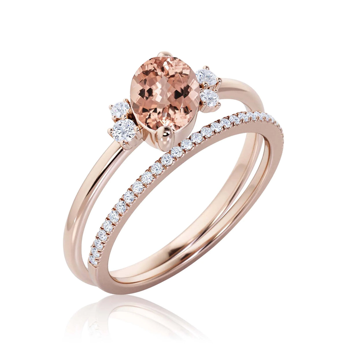 10k Solid Rose Gold Oval Cut Morganite And Diamond Moissanite Engagement Ring N124041