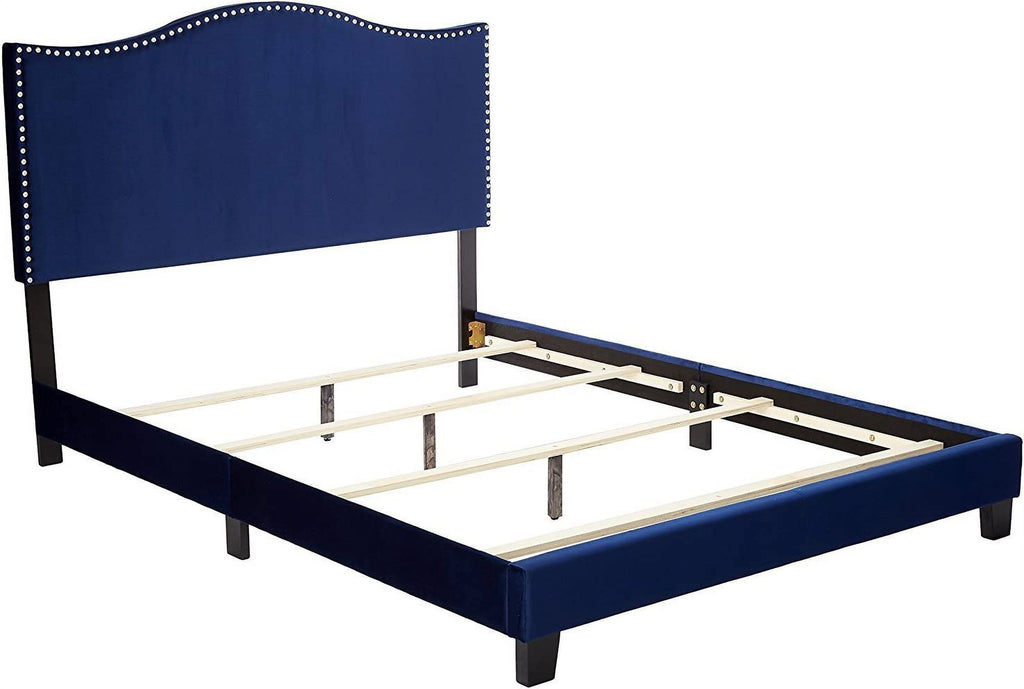 Blue Velvet King Size Upholstered Panel Bed U38041