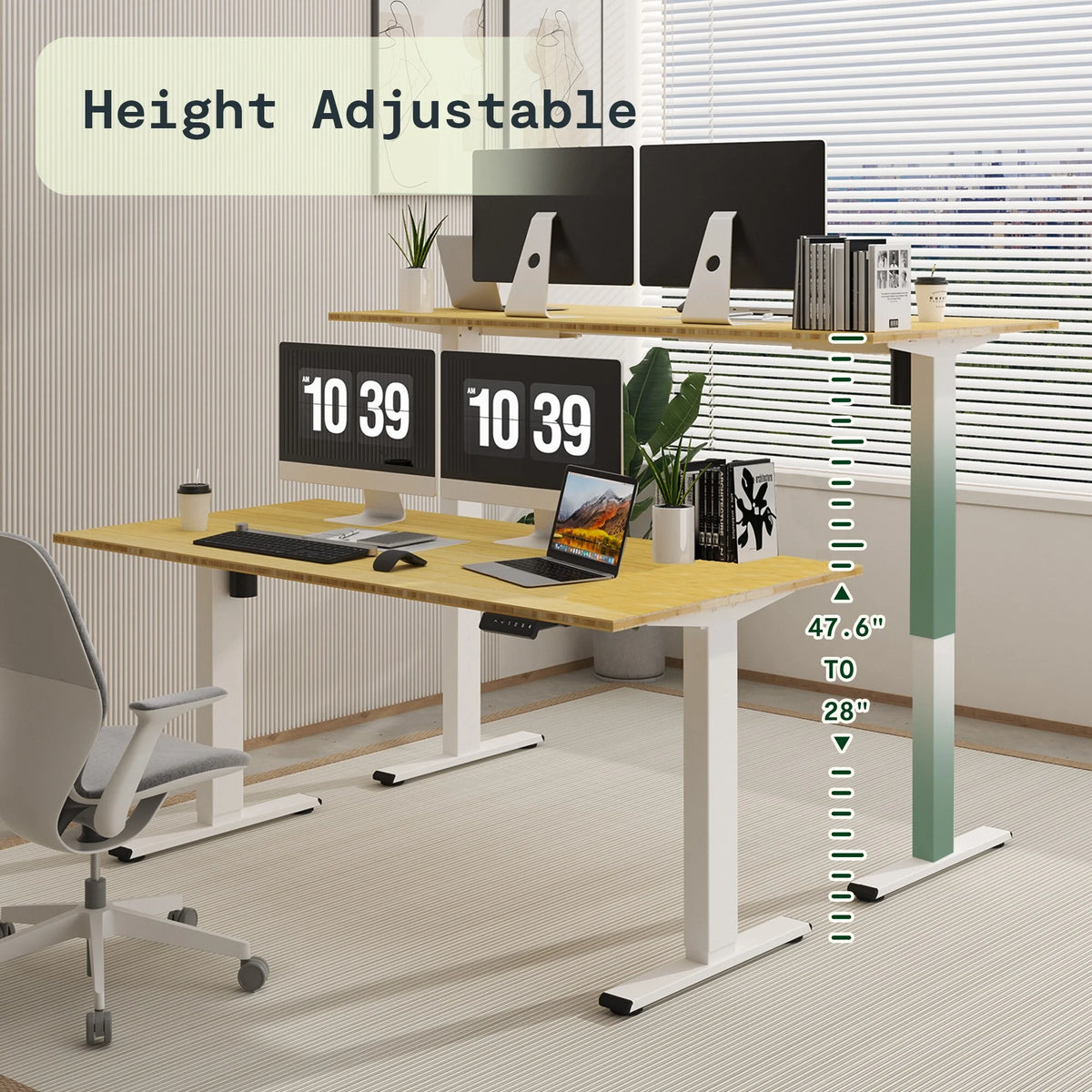 100% Bamboo Electric Standing Desk 60''X30'' White A8031
