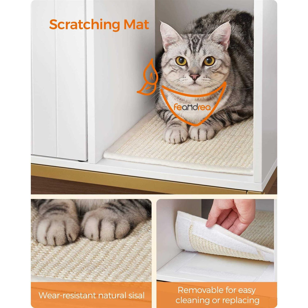 Modern Cat Litter Box Enclosure with Scratching Mat E84854