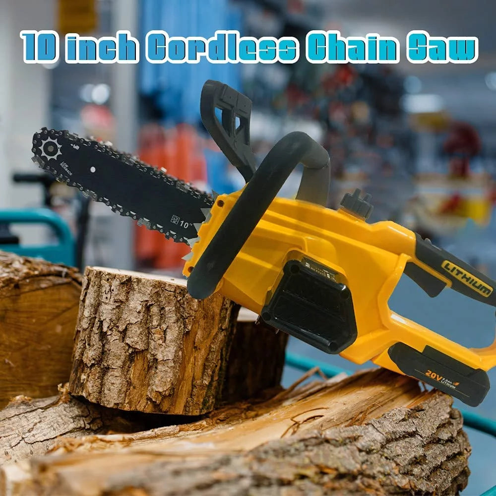 Cordless Chainsaw, 10-inch Brushless Chain Saw with 20V Rechargeable Batteries and Charger D32576