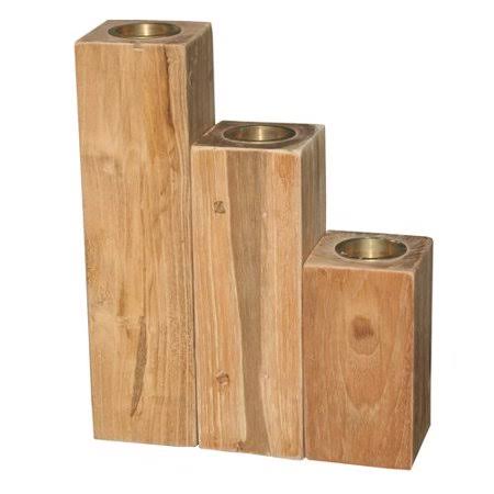 Teak 3 Piece Wood Candlestick Set K7358