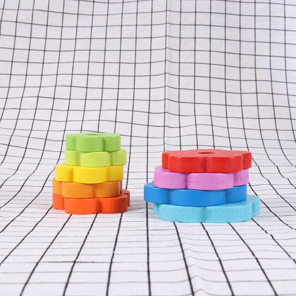 Rainbow Stacking Game Toy Circle Building Blocks Tower Educational Wooden Toy H54663