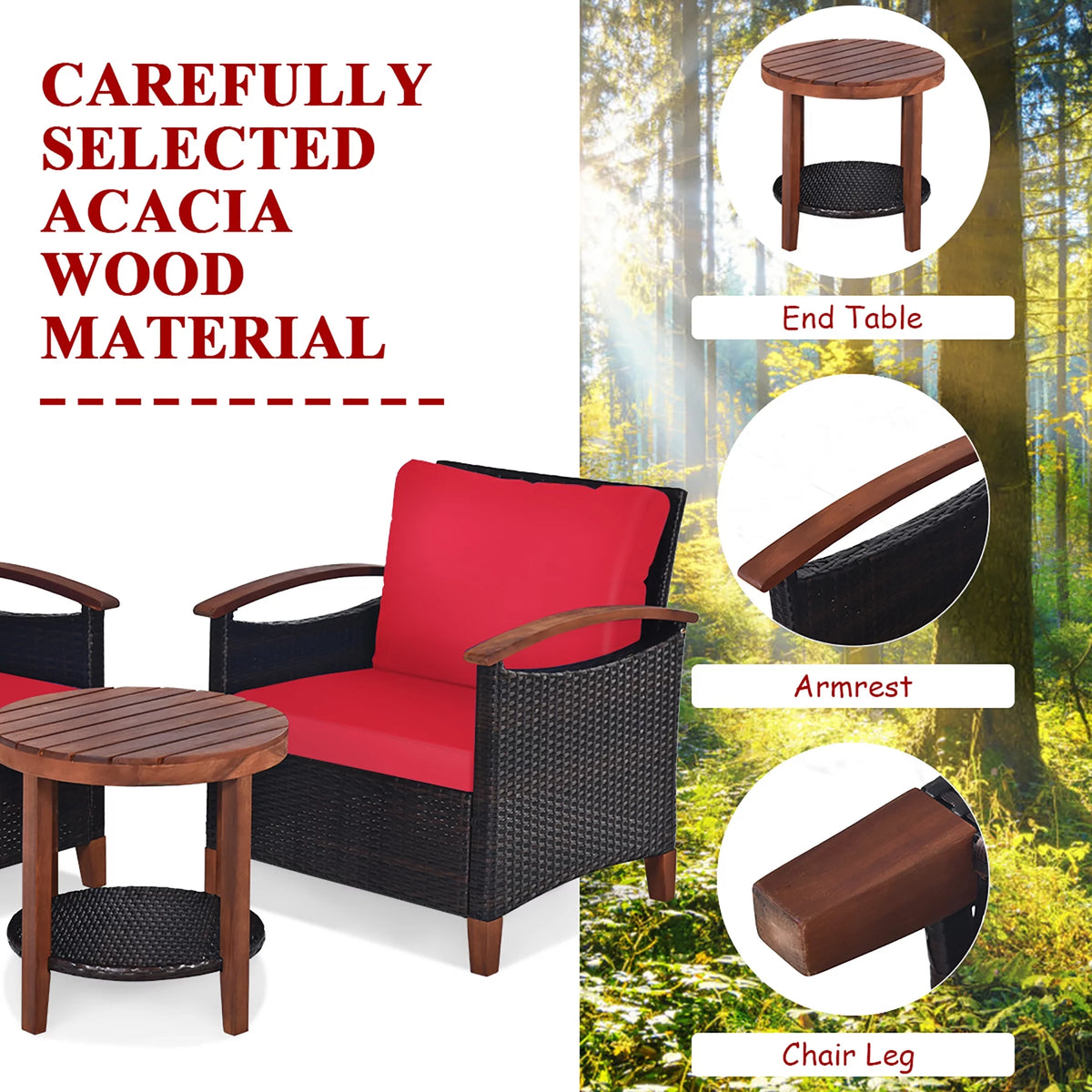 3 Pc Patio Rattan Furniture Set with Cushion V92533