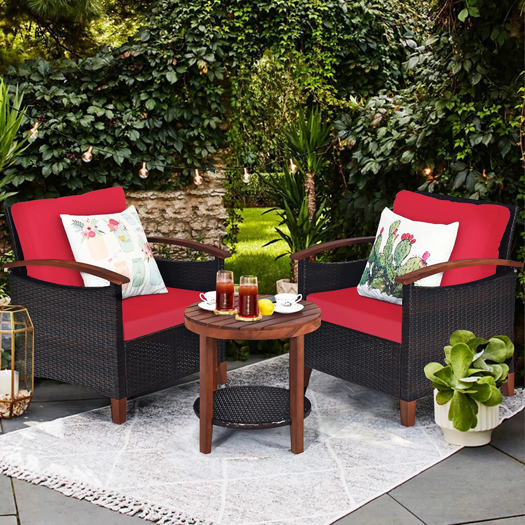 3 Pc Patio Rattan Furniture Set with Cushion V92533