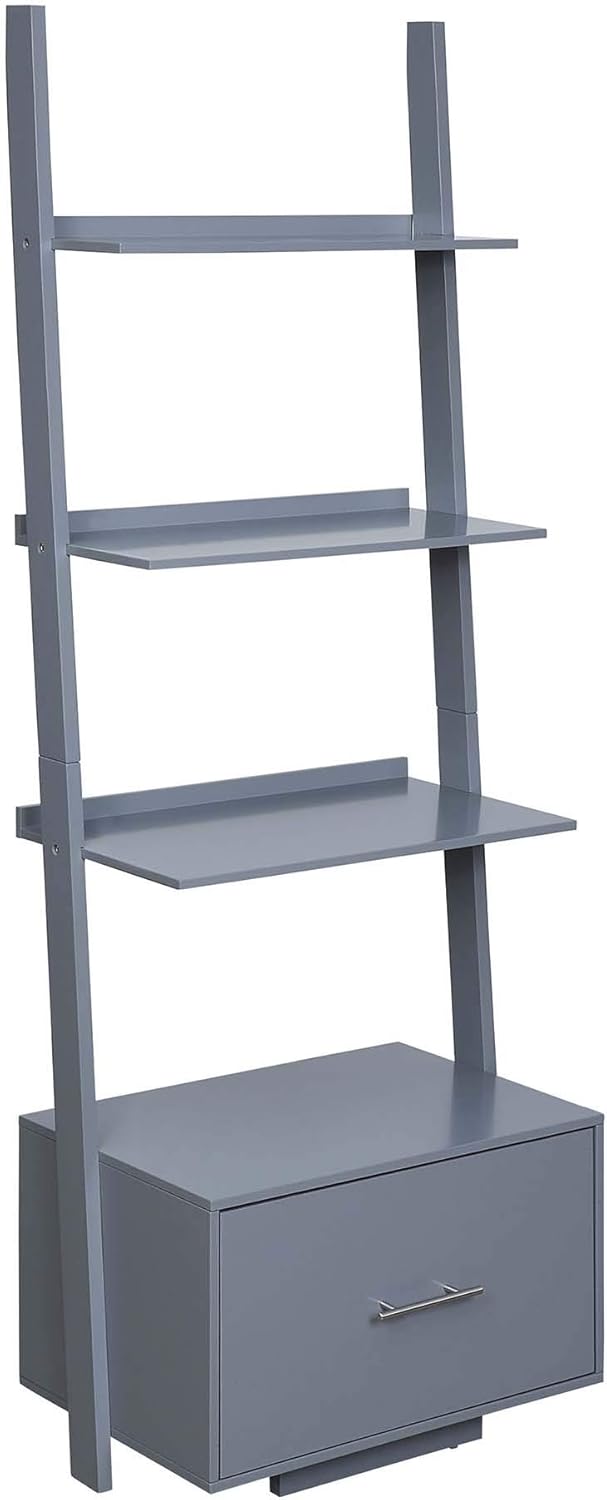 Gray Ladder Bookcase with File Drawer F9380