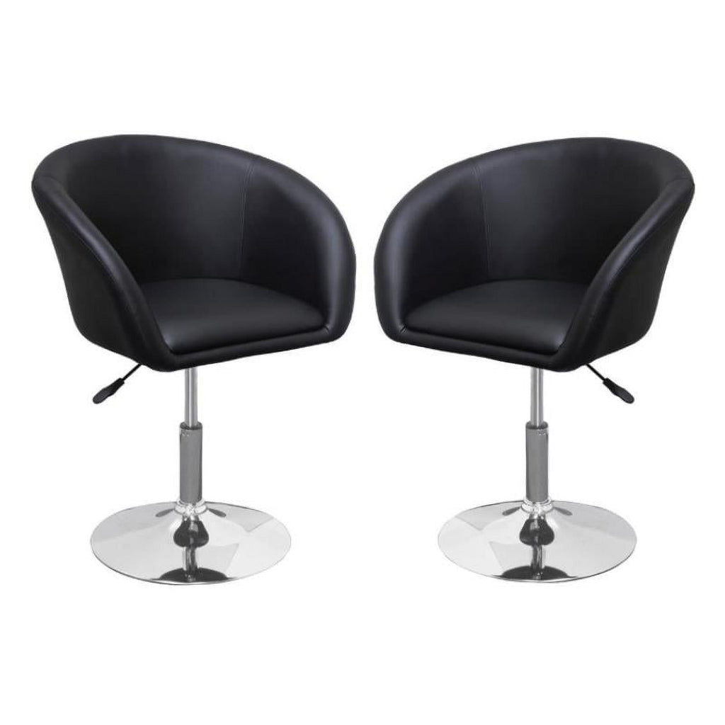 Adjustable Swivel Faux Leather Coffee Chair in Black - Set of 2 Y244