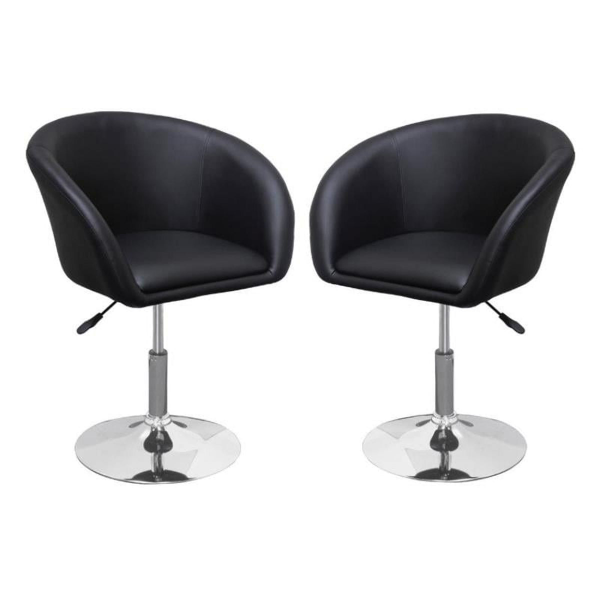 Adjustable Swivel Faux Leather Coffee Chair in Black - Set of 2 Y244