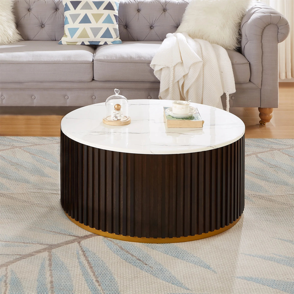Round Coffee Table with Storage, Black I57566