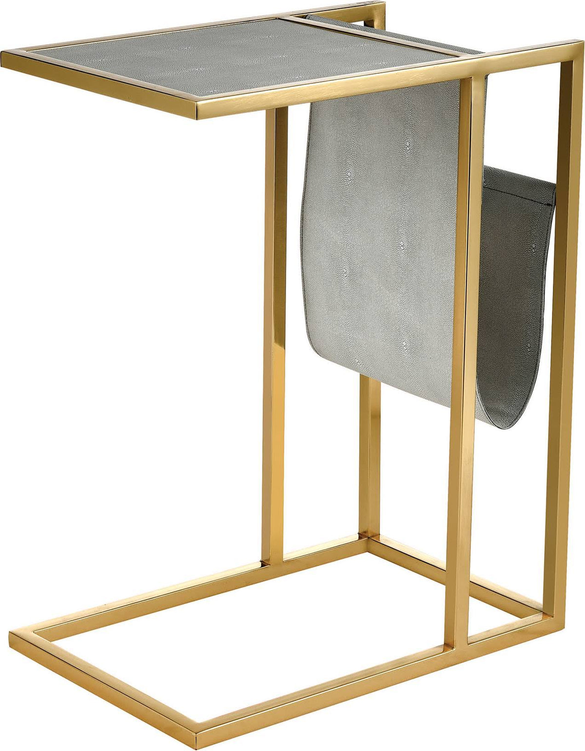 Gold and Light Grey Accent Table with Magazine Holder N2693