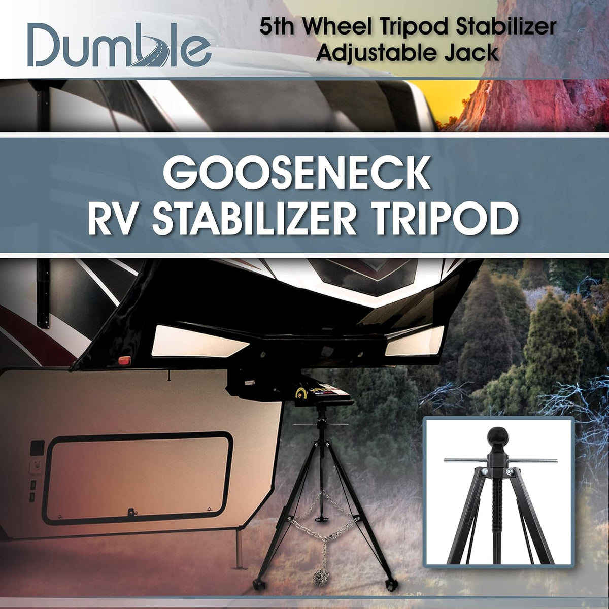 Gooseneck RV Stabilizer Tripod 2-5/16in Ball Joint 7500lb Cap 5th Wheel Adjustable Jack O2810