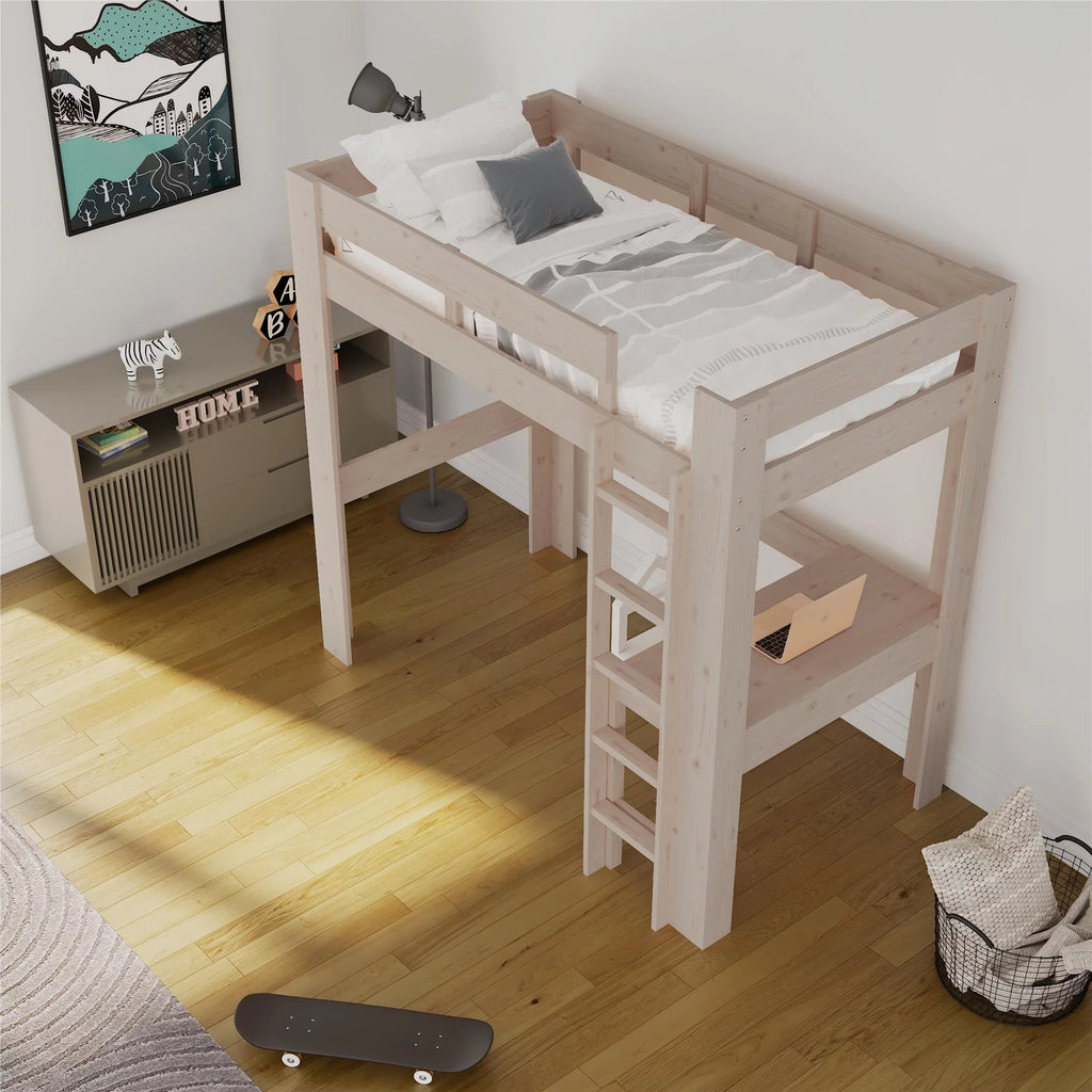 Twin Solid Wood Loft Bed with Desk A530