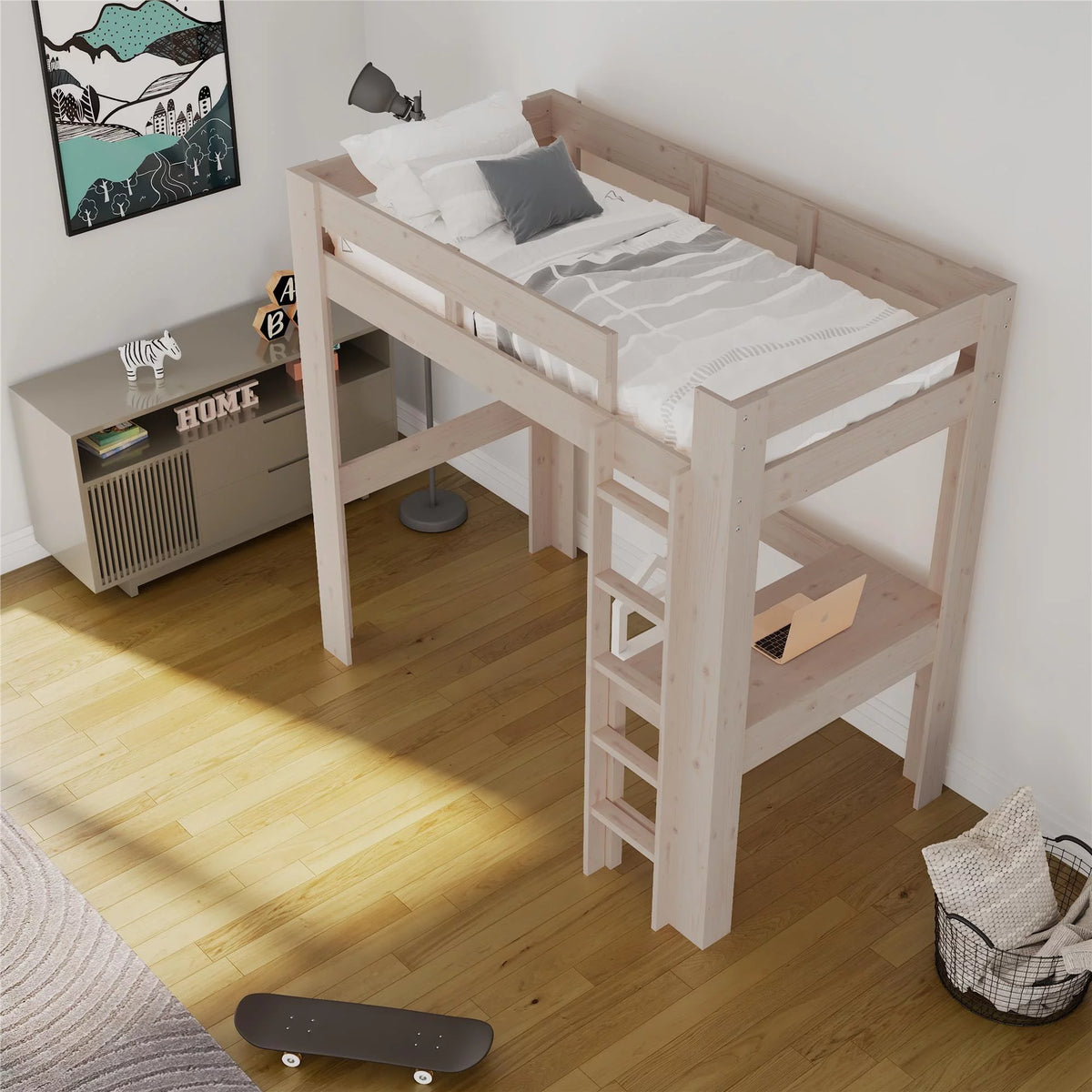 Twin Solid Wood Loft Bed with Desk A530