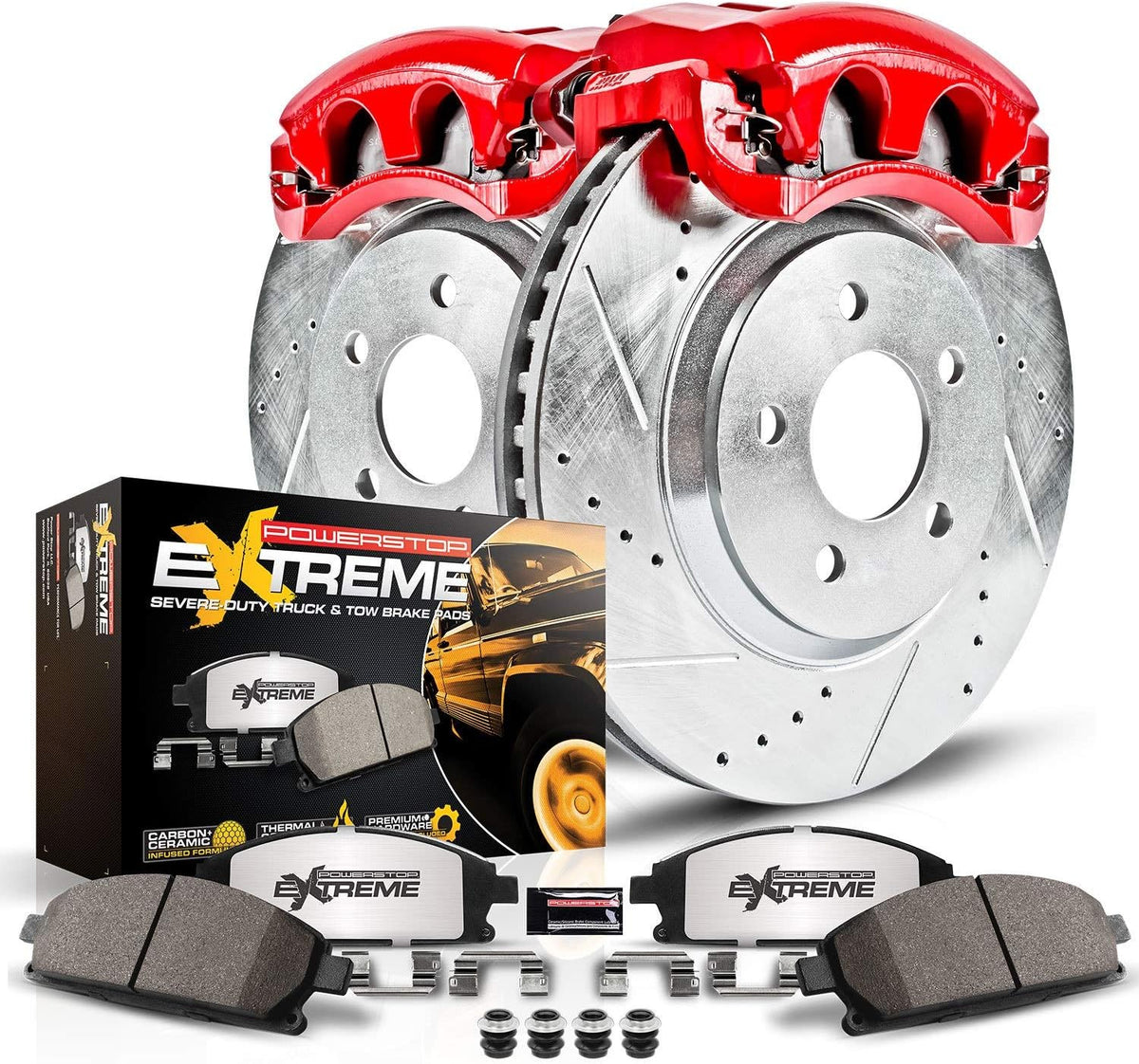 Drilled Slotted Brake Rotors Carbon-Fiber Ceramic Brake Pads Calipers Y592